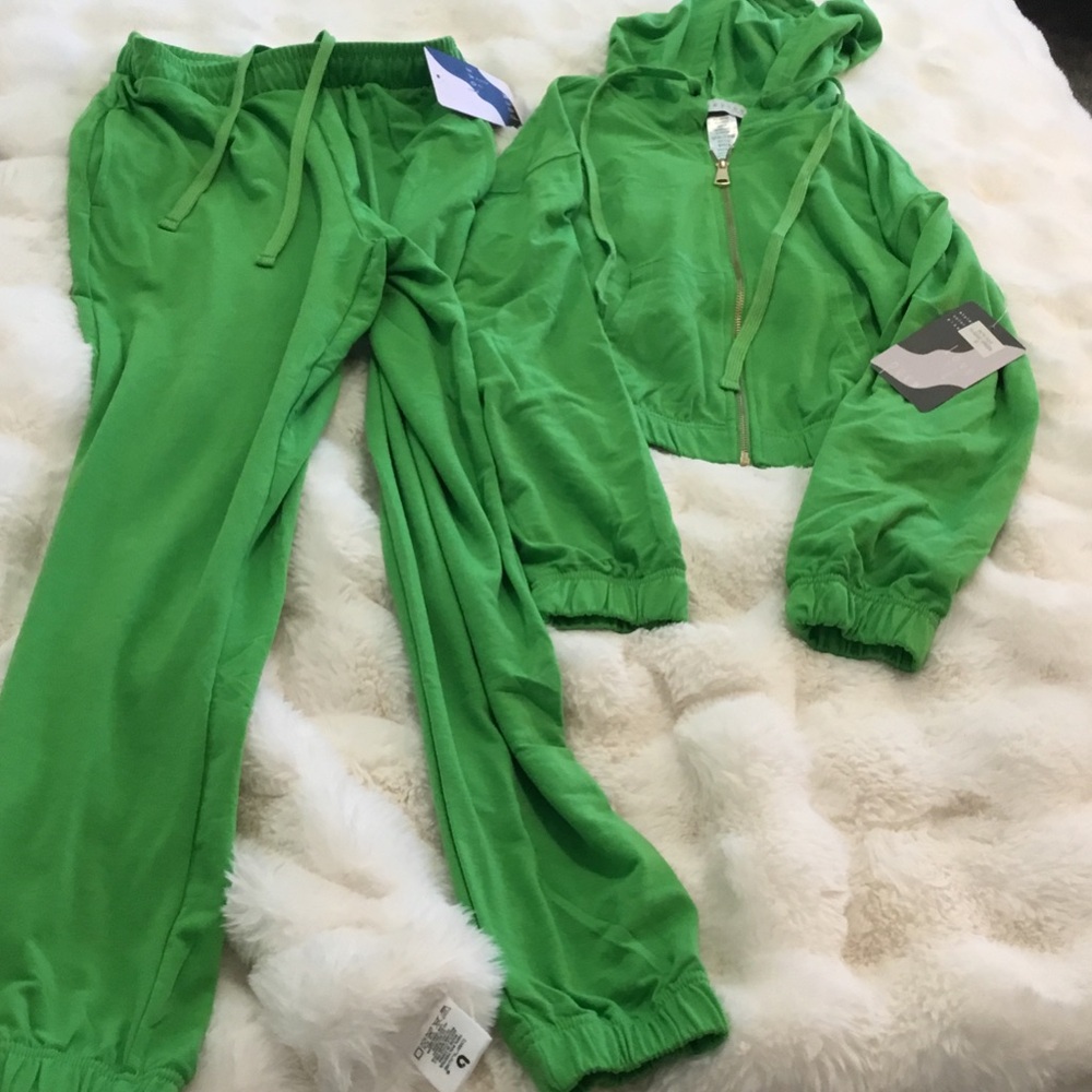 Cropped Zip Hoodie and Jogger Set in Bright Green